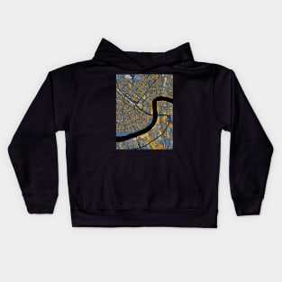 New Orleans Map Pattern in Blue & Gold Kids Hoodie